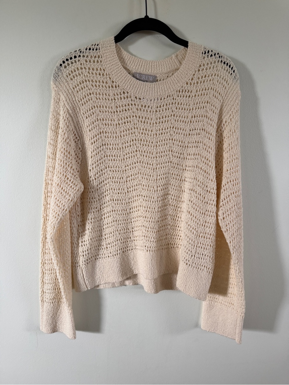 J. Crew Open-Knit Scoop-Neck Sweater in Cream Large New $98